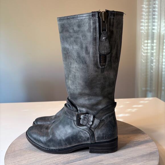 Roan by Bed | Stu Women's Distressed Gray Leather Moto Riding Boots US Size 7 - Picture 4 of 15